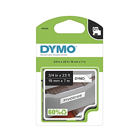 DYMO® D1 1761260 Black-On-White Tape, 0.75" x 23&#x27;
