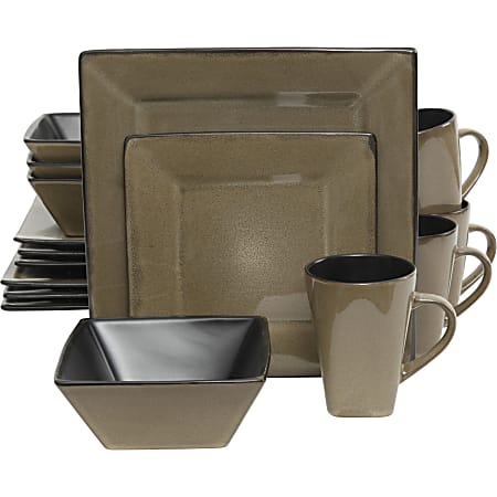 Gibson Kiesling Taupe 16 pc DW Set - Dinner Plate, Dessert Plate, Soup Bowl, Mug - Stoneware - Dishwasher Safe - Microwave Safe - Taupe - Glazed
