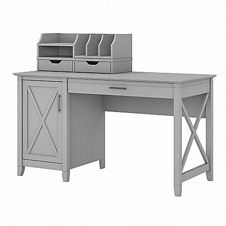 Bush Furniture Key West 54"W Computer Desk With Storage And Desktop Organizers, Cape Cod Gray, Standard Delivery