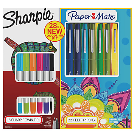 Sharpie® Twin Tip Permanent Marker And Paper Mate® Flair Felt Tip Pen Doodling Kit, Multicolor