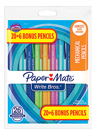 Paper Mate® Write Bros. Mechanical Pencils, 0.7 mm,  #2 Lead, Assorted Barrel Colors, Pack Of 26 Pencils