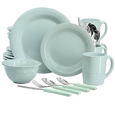 Martha Stewart 32-Piece Stoneware Dinnerware And Flatware Combo Set, Blue