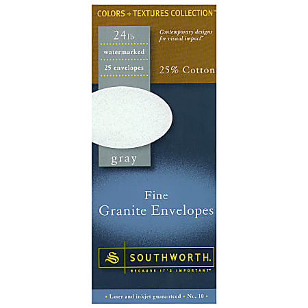 Southworth® Cotton Granite Specialty Envelopes, 24 Lb, #10, 75% Recycled, Gray, Pack Of 25