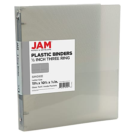 JAM PAPER 3 Ring Plastic Binder, 0.5 inch, Smoke Gray, Sold Individually