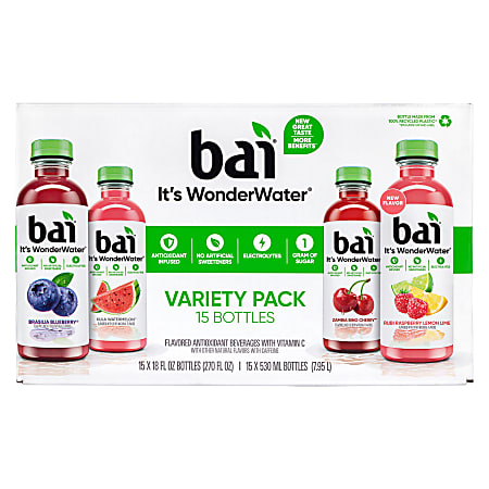 Bai Water Sunset Variety Pack, 18 Fl Oz, Pack Of 15