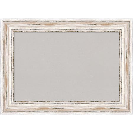 Amanti Art Rectangular Non-Magnetic Cork Bulletin Board, Gray, 29” x 21”, Alexandria White Wash Wood Frame