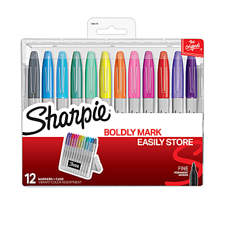 Sharpie® Permanent Marker Hero Pack With Storage Case, Fine Point, Assorted Colors, Pack Of 12