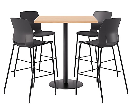 KFI Studios Proof Bistro Square Pedestal Table With Imme Bar Stools, Includes 4 Stools, 43-1/2”H x 42”W x 42”D, Maple Top/Black Base/Black Chairs