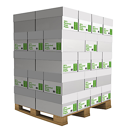 Copy Paper, Letter Size (8 1/2" x 11"), 20 Lb, 30% Recycled, Ream Of 500 Sheets, Case Of 10 Reams, Pallet Of 40 Cases