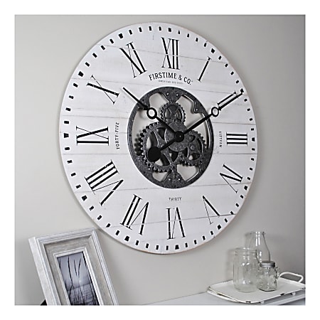 FirsTime & Co.® Shiplap Gears Wall Clock, Aged White