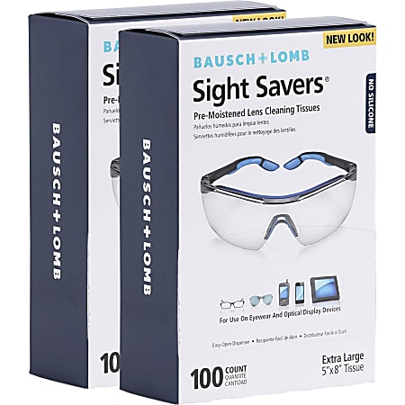 Bausch & Lomb Sight Savers Lens Cleaning Tissues, 8" x 5", 100 Tissues Per Box, Pack Of 2 Boxes