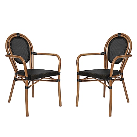 Flash Furniture 2 Pack Marseille Indoor/Outdoor Commercial Thonet Bistro Stacking Chair with Arms, Black/Natural Frame -2SDA6422ATXTBKN