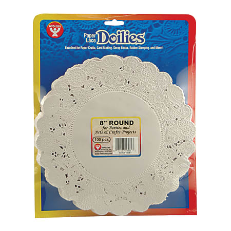 Hygloss® Round Paper Lace Doilies, 8", White, 100 Doilies Per Pack, Set Of 3 Packs