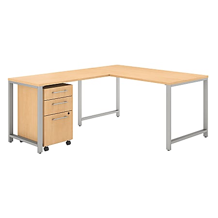 Bush Business Furniture 400 Series 60"W x 30"D L-Shaped Desk With 42"W Return And 3 Drawer Mobile File Cabinet, Natural Maple, Standard Delivery