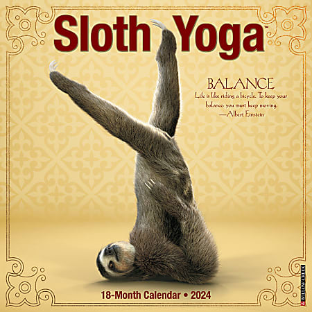 2024 Willow Creek Press Humor & Comics Monthly Wall Calendar, 12" x 12", Sloth Yoga, January To December