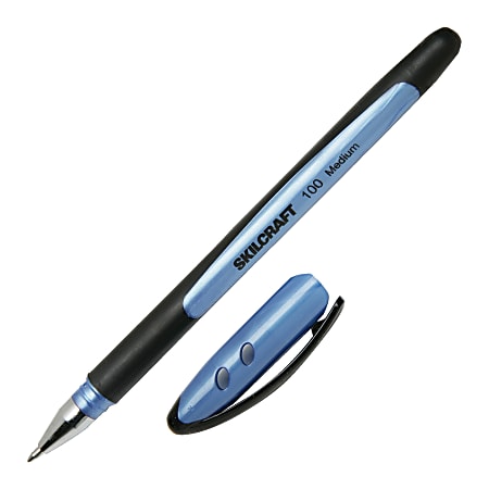 AbilityOne SKILCRAFT® 100 Rubberized Stick Pens, Medium Point, 0.7 mm, Blue Barrel, Blue Ink, Pack Of 12