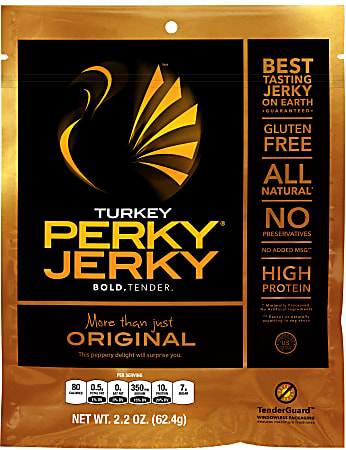 Perky Jerky More Than Just Original Turkey Jerky, 2.2 Oz, Case Of 12 Packs