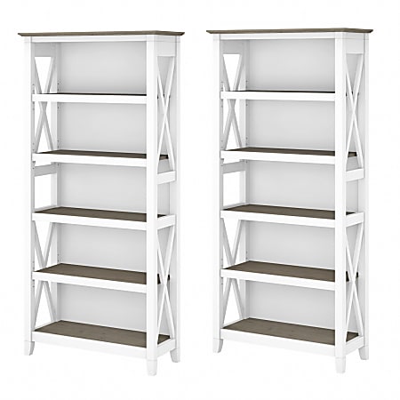 Bush Furniture Key West 5-Shelf Bookcase Set, Shiplap Gray/Pure White, Standard Delivery