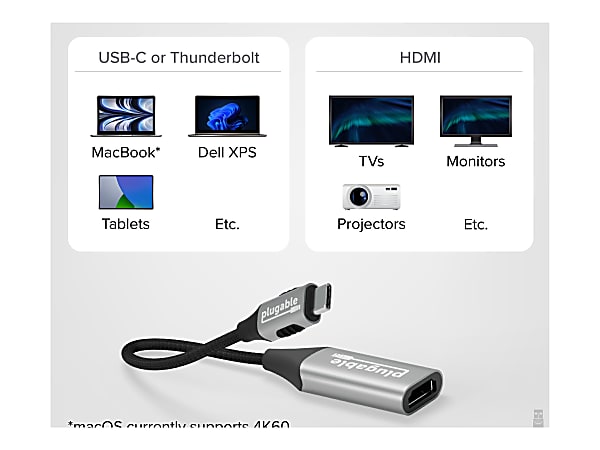 Plugable USB C to HDMI Adapter, 8K 60Hz or 4K 144Hz, USB4 / Thunderbolt to HDMI Adapter - HDMI Adapter for 4K HDR Monitor, XPS, iPhone 15, iPad Pro, Macbook Pro, Mac Resolution up to 4K 60Hz (USBC-HDMI8K)