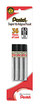 Pentel® Super Hi-Polymer Fine Line Lead Refills, 0.5 mm, 2H Hardness, Pack Of 36