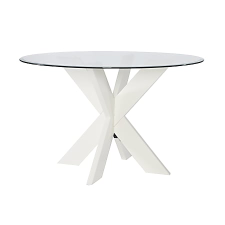 Powell Avaloni X Base Dining Table, 30"H x 48"W x 48"D, White/Clear
