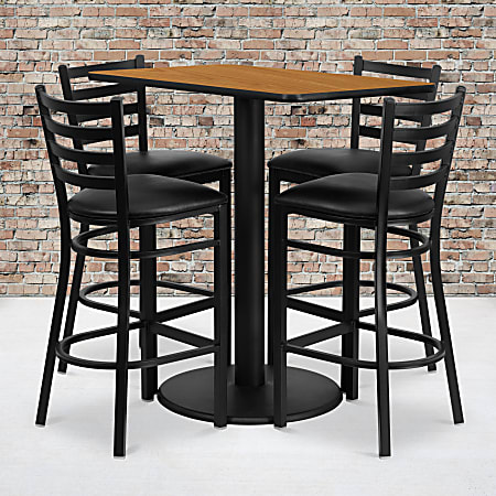 Flash Furniture Rectangular Laminate Table Set With 4 Ladder Back Metal Bar Stools, 42”H x 24”W x 42”D, Natural/Black
