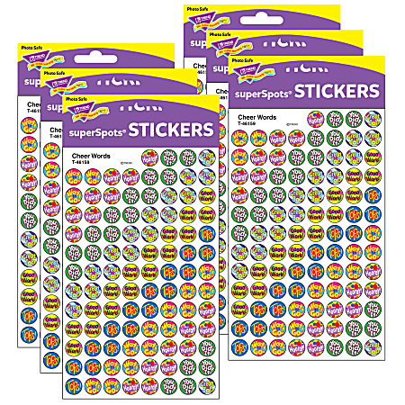 Trend SuperSpots Stickers, Cheer Words, 800 Stickers Per Pack, Set Of 6 Packs