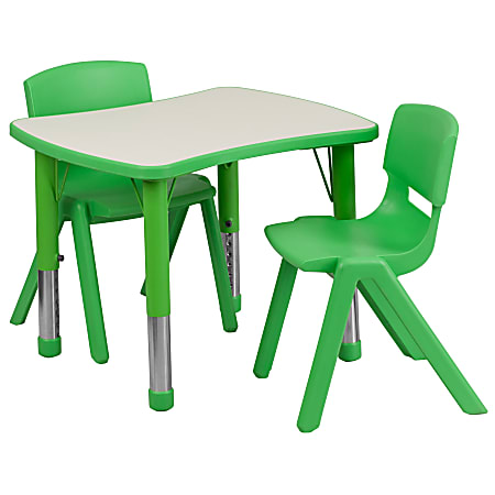 Flash Furniture Rectangular Height-Adjustable Activity Table Set With 2 Chairs, 23-1/2"H x 21-7/8"W x 26-5/8"D, Green