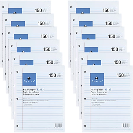 Sparco 3HP Notebook Filler Paper - 1800 Sheets - College Ruled - 16 lb Basis Weight - 8" x 10 1/2" - White Paper - 1800 / Bundle