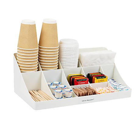 Mind Reader Anchor Collection 11 Compartment Coffee Condiment Organizer, 6 5/8"H x 6 1/2"W x 17 13/16"D, White