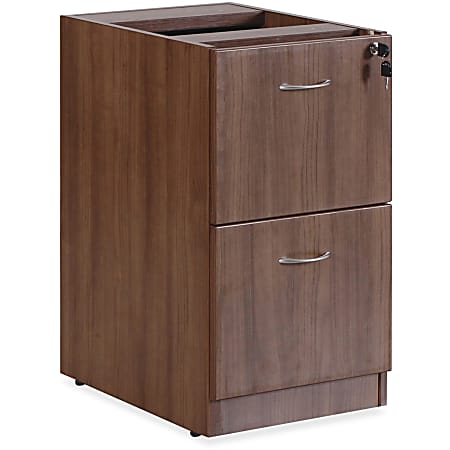 Lorell® Essentials 22"D Vertical 2-Drawer Fixed Pedestal File Cabinet, Metal, Walnut