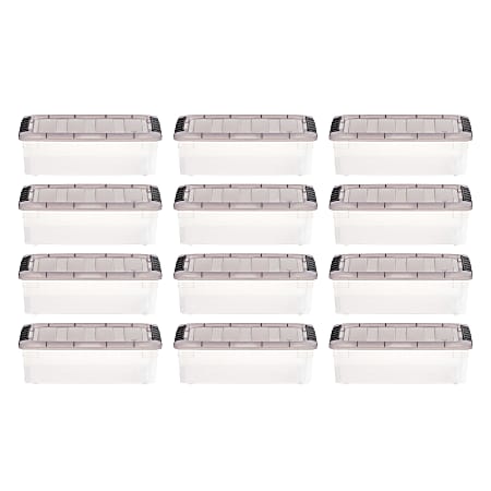Iris® Stack & Pull™ Storage Boxes, 1.45 Gallon, Clear/Gray, Set Of 12 Boxes