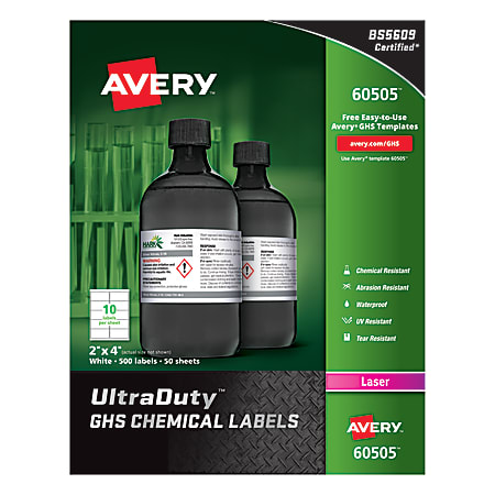Avery® UltraDuty™ GHS Chemical Labels, AVE60505, 2" x 4", White, Box Of 500