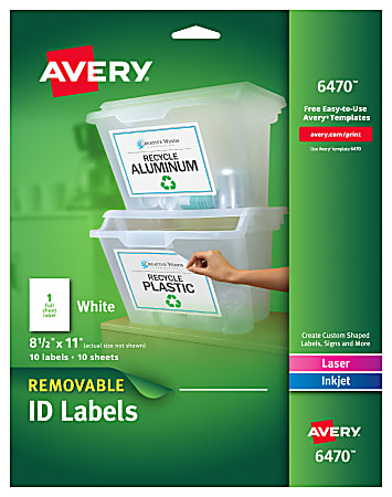 Avery® Removable Full-Sheet Labels, 6470, 8 1/2" x