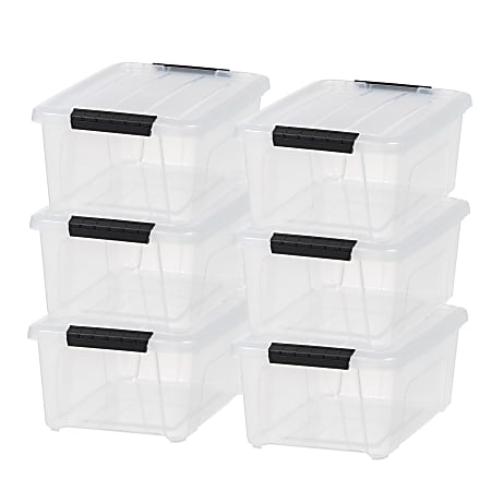 Iris USA® Buckled Boxes, 13.5 Qt, 19-1/16”L x 15-3/16”W x 9-1/4”H, Clear, Set Of 6 Boxes