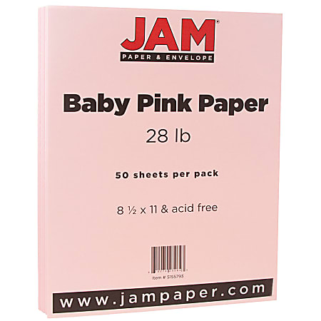 JAM Paper® Color Multi-Use Printer & Copier Paper, Letter Size (8 1/2 x  11), Pack Of 50 Sheets, 28 Lb, Baby Pink