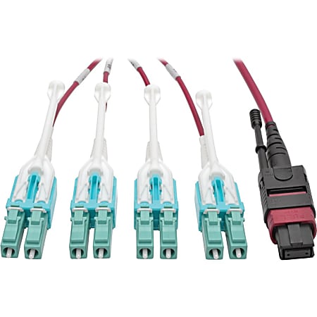 Eaton Tripp Lite Series 40G MTP/MPO to 4xLC Fan-Out OM4 Plenum-Rated Fiber Optic Cable, 40GBASE-SR4, Push/Pull Tabs, Magenta, 5 m - Fiber Optic