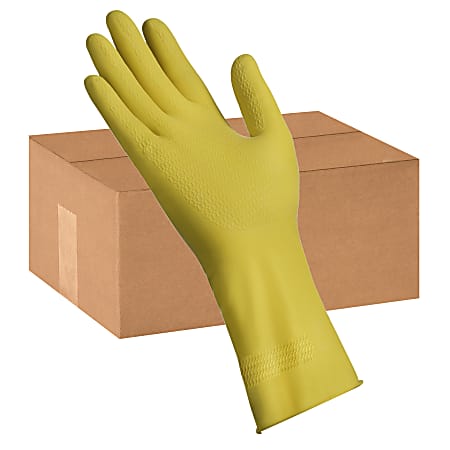 Tradex International Flock-Lined Latex General Purpose Gloves, Medium, Yellow, 12 Pairs Per bag, Case Of 12 Bags