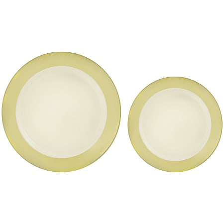 Amscan Round Hot-Stamped Plastic Bordered Plates, Vanilla Crème, Pack Of 20 Plates