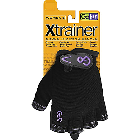 GoFit Xtrainer Exercise Gloves Small Size Synthetic Leather Velcro Closure Lycra Back Purple Black Office Depot