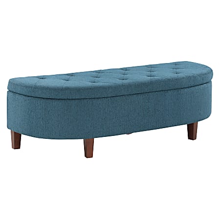 Office Star Jaycee Wood/Fabric Storage Bench, 19”H x 59-1/2”W x 22-1/4”D, Brown/Blue