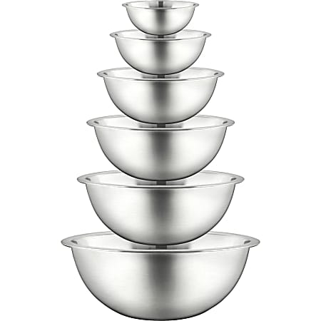 NutriChef Kitchen Mixing Bowls - Food Mixing Bowl Set, Stainless Steel (6 Bowls) - Mixing, Serving, Marinating - NCMB6PC