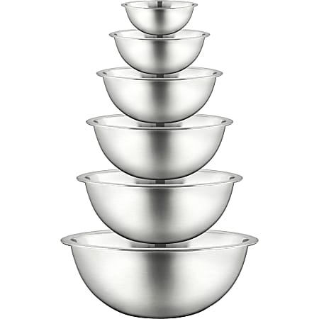 NutriChef Kitchen Mixing Bowls Food Mixing Bowl Set Stainless Steel 6 Bowls  Mixing Serving Marinating Dishwasher Safe Stainless Steel Mirror Polished  Stainless Steel Metal Body 1 Set - Office Depot