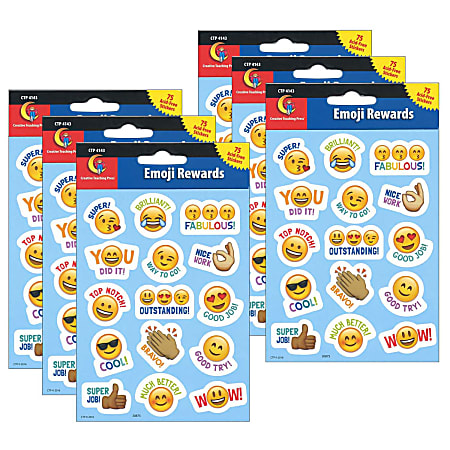 Creative Teaching Press® Reward Stickers, Emoji Fun, 75 Stickers Per Pack, Set Of 6 Packs