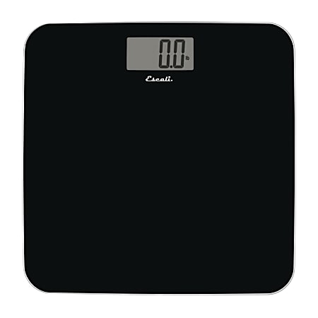 Escali B180SB Sleek Rounded 440 Lb Capacity Tempered Glass Bathroom Scale, 1/2”H x 11-15/16”W x 11-15/16”D, Black