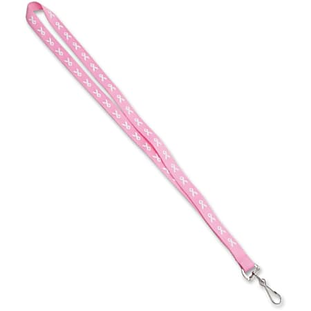 Advantus 36" Breast Cancer Awareness Lanyard - 10 / Box - 36" Length - Pink, White - Nylon