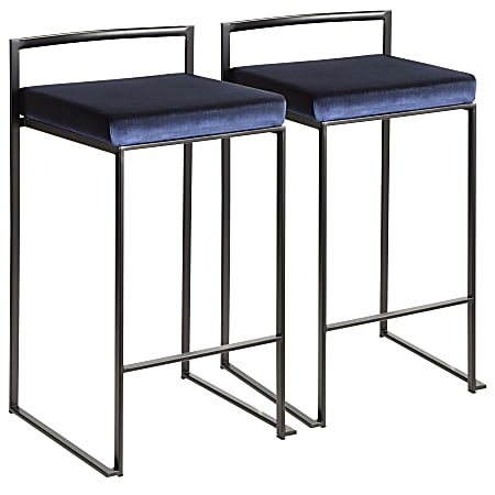 LumiSource Fuji Stacker Counter Stools, Blue Seat/Black Frame, Set Of 2 Stools