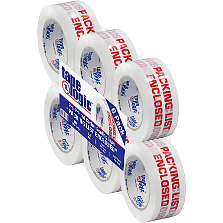 Tape Logic® Packing List Enclosed Preprinted Carton Sealing Tape, 3" Core, 2" x 110 Yd., Red/White, Case Of 6