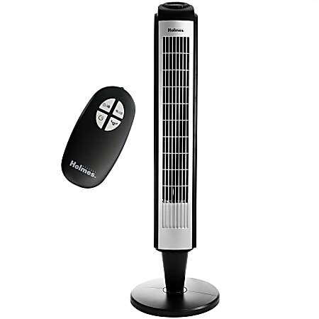 Holmes 36" 3-Speed Oscillating Tower Fan With Remote Control, Black/Silver