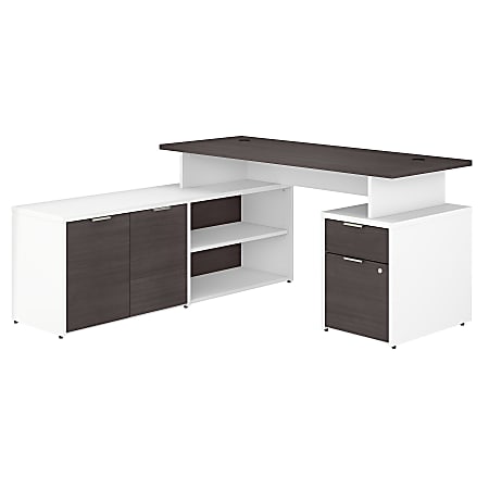 Bush Business Furniture Jamestown 60"W L-Shaped Corner Desk With Drawers, Storm Gray/White, Standard Delivery